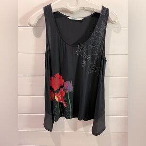 DESIGUAL Sleeveless Top – Size L – Black with Floral Print